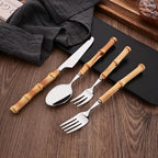 Dinner Knife Set with Bamboo Handle, 8-Piece Stainless Steel Shiny Silver Dinner Knives, Creative Design Table Knives for Home Restaurant, 8.74 inch, Handcrafted