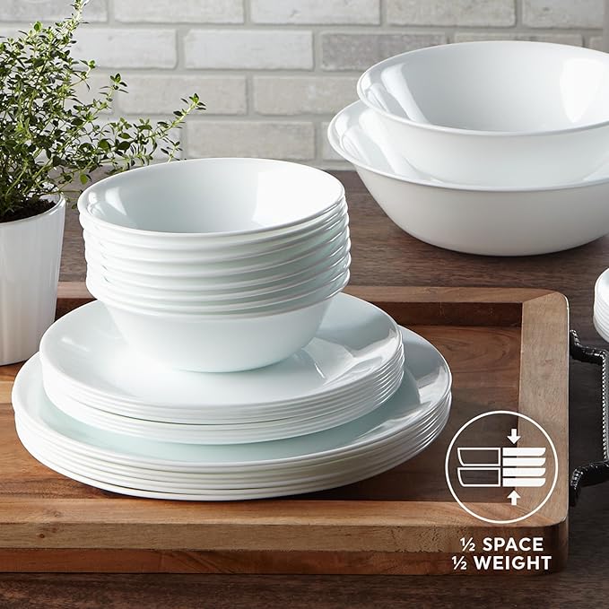 Corelle Vitrelle 6-Piece Bowl Set Triple Layer Glass and Chip Resistant, 20-Oz Lightweight Round Bowls, Winter Frost White