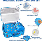 Bento Lunch Box Set for Kids with 10oz Soup Thermo, Leak-Proof Lunch Containers with 4 Compartment, Kids Thermo Hot Food Jar and Insulated Lunch Bag for Kid to School,BPA-Free(Basketball)