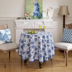 patdrea Designer Linen Blue Small Tablecloth for Round Table,Vintage Durable Paisley Pattern Table Cloth,Floral Cover Fall Decor for Kitchen Dining Christmas,Thanksgiving,Diameter 55"-Lantang a