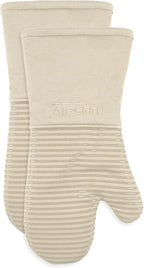 All-Clad Silicone Oven Mitts: Heat Resistant up to 500 Degrees - 100% Cotton & Silicone, 14"x7" Oven Mitt for Kitchen and Barbeque, 2-Pack, Almond