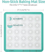 446ºF Heat Resistant Macaron Mat: U-Taste 11x11 Inch Non Stick Silicone Baking Mat, Reusable Cookies Pastry Sheet Liner with Edge Enhancement & Circle Measurement for Square Cake Pan (2 PCS, Aqua Sky)