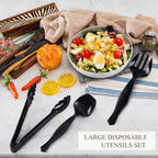 72 Pcs Plastic Serving Utensils Set 9'' Large Disposable Serving Spoons Forks and Tongs for Serving Food Heavy Duty Black Party Utensils Supplies for Buffet Restaurant Picnic Dinner Salad Noodles Soup