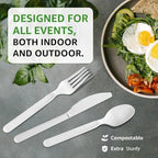 100% Compostable Spoons 60 Count Disposable Soup Spoons Heavy Duty Utensils Disposable Silverware Eco Friendly Flatware for Party Camping Picnics Wedding-Ivory White