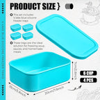 Nuogo 4 Pcs 6 Cup Silicone Freezer Trays with Lid Soup Containers Reusable Freezer Silicone Molds Rectangle Containers Ice Trays for Soups Sauces Stews Curries, Lake Blue
