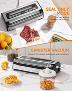 95KPa Automatic Vacuum Sealer, 9-in-1 Food Sealer for Dry/Moist/Liquid Foods, Double Heat Seal & Pump, Includes Bag Rolls & Hose, Built-in Cutter, Stainless Steel