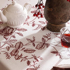 ISAENNE Designer Vintage Linen Table Cloth for Rectangle Table,Red Floral Pattern Linen Stain Resistant Tablecloth,Decor Tablecloths for Dining Thanksgiving Kitchen Party,55"*79"-Harmony
