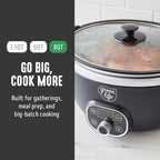 GreenLife 8QT Slow Cooker, Non-Toxic PFAS-Free Ceramic Nonstick Removable Interior Bowl, Programmable, Family Friendly, Keep Warm, Stovetop & Oven Safe, Dishwasher Safe Parts, Timer, Glass Lid, Black