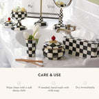 MACKENZIE-CHILDS Enamel Squashed Pot, Cute Enameled Container with Lid, 20 Ounces, Black-and-White Courtly Check