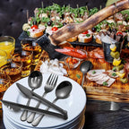 Patelai 15 Pieces Christmas Stainless Steel Black Serving Utensils Set 8.7" Large Spoons and Slotted Spoon 9.45" Tong 9" Forks Flatware Wedding Party Buffet Banquet Cooking Kitchen Catering