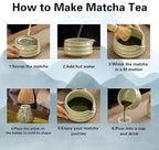 Matcha Whisk Set, Matcha Bowl with Spout, Matcha Whisk and Holder, Bamboo Matcha Scoop and Stainless Steel Sifter - 5 Pcs Mottled Green Kit Gift for Birthday Christmas