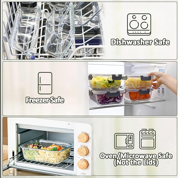 [8-Pack,30 oz]Glass Meal Prep Containers,MCIRCO Glass Food Storage Containers,Airtight lunch Containers with Lids, Microwave, Oven, Freezer and Dishwasher, White