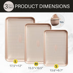 3Pcs Baking Sheet Pan Set, Large Nonstick Cookie Sheets Set, Jelly Roll Pans, Heavy Duty Carbon Steel Cookies Sheet for Oven, Diamond Texture, Gold