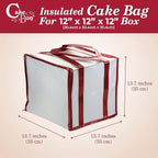 Cakebon Cake Box and Boards, 12-Inch Round Silver Smooth Edges 1/2- Inch Thick Drums with Insulated Bag and Ice Pack – Cake Transport Set, Cooler for Cake Delivery and Transport (1pc Each, 4pcs Total)