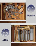 Kitsure Large Bamboo Silverware Organizer - Expandable Drawer Organizer for Utensil, Cutlery and Flatware, Kitchen Storage Solution with 6 to 8 Slots, Natural, 19.4" × 13.1" × 1.8"