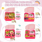Kids Bento Lunch Box with 8oz Soup Thermo, Kids Leakproof Lunch Food Containers with 4 Compartment,Insulated Hot Food Jar with Lunch Bag for School, Travel (Pink-No lunch bag)