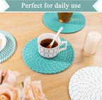 SHACOS 8 Inches Trivets for Hot Dishes, 4 Pieces Cotton Trivets Mats for Kitchen, Hot Pads for Countertops and Table, Heat-Resistant Pot Holders for Hot Pots and Pans(Teal Blue, 4pcs)