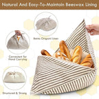 yeload 2 Pack Beeswax Bread Bags, Striped Linen Bento Bags, 14" Cotton Loaf Bag, Reusable Organic Food Storage, Sourdough Bag, Rustic Farmhouse Azuma Bukuro Origami Wrap for Baked Gifts (Black, 2)