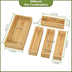 BAMEOS Utensil Drawer Organizer, 5 Slots Silverware Organizers for Kitchen Drawers, Bamboo Flatware Organizer for Knives Cutlery Spoons Forks (Natural)