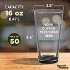 Custom Casale Pint Glass 16 oz. Set of 50, Personalized Bulk Pack - Beer Glasses, Heavy Duty Drinkware - Black