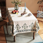patdrea Designer Linen Vintage Blue Rectangle Tablecloth,Leaves Pattern Anti-Wrinkle Floral Extra Long Table Cloth,French Table Cover for Kitchen Dining,Thanksgiving,Party,63"x110"-Ivar B