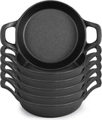 Mini Cast Iron Skillets 6.3 x 6.3 x 1.5 Inch Cast Iron Pan Small Ramekin Set Black Casserole Dish Cookware Oven Safe Mini Skillets for Kitchen Indoor Outdoor Picnic (6 Pack)