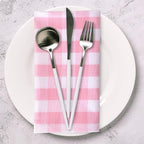 Urban Villa Cloth Napkins 100% Cotton Dinner Napkins Highly Absorbent 20x20 Inches (Set of 12) Pink White Buffalo Checks Reusable Washable Soft Durable Premium Napkins Ideal for Home Wedding Parties