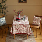 ISAENNE Designer French Linen Tablecloth Rectangular,Red Floral Washable Indoor Table Cloth,Durable Home Decor Tablecloths for Dining Thanksgiving Kitchen Party Christmas,55"*87"-Ruyi A