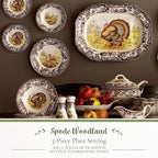 Spode Woodland 5-Piece Thanksgiving Dinnerware Set - Porcelain Plates & Teacup and Saucer, Fall Dinnerware Collection - Microwave & Dishwasher Safe - Elegant Autumn Tableware