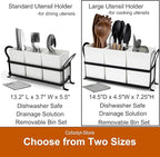Large Utensil Caddy, Drainage Utensil Holder for Kitchen Counter, 3pcs Bins Set Cooking Utensil Organizer for Spoons, Spatulas, White