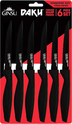 GINSU Daku 6-Piece Steak Kitchen Knife Set - Dishwasher Safe and Always Sharp, Perfect for Any Steak Lover – Practical Table Knives - Black