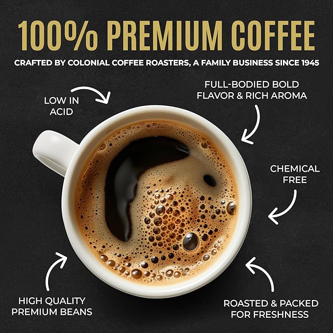 Colonial Coffee 100 Count Single Pot Coffee Packets – 100% Arabica Colombian Medium Roast | Pre-Measured Frac Packs for 12 Cup Maker | Bulk Ground Gourmet Coffee for Home & Office