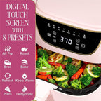 Paris Hilton Air Fryer, Large 6-Quart Capacity, Nonstick Made without PFAS, Touchscreen Display, 8-in-1 (Air Fry, Roast, Broil, Bake, Reheat, Keep Warm, Pizza, Dehydrate), Dishwasher Safe, Pink