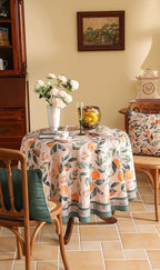patdrea Designer Linen Small Round Table Cloth,Vintage Framhouse Oranges and Leaves Pattern Tablecloth,Decor Table Cover for Kitchen Dining Christmas,Thanksgiving,Party,Diameter 55"-Palladin a