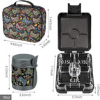 Bento Lunch Box Set for Kids with 10oz Soup Thermo, Leak-Proof Lunch Containers with 4 Compartment, Kids Thermo Hot Food Jar and Insulated Lunch Bag for Kid to School,BPA-Free(Black-Game Console)