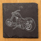 Level Up Your Man Cave: Rustic Chopper Coasters for The Motorcycle Enthusiast - Square Slate - Set of 5