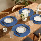FunWheat Round Braided Placemats Set of 6 Place mats for Dining Tables Woven Heat Resistant Table Mats 15 inch (Blue,6pcs)