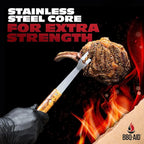 3 Piece BBQ Grilling Accessories Set - BBQ Tongs Spatula Fork Set - Heavy Duty Stainless Steel Barbecue Grill Tools with Solid Hard Wood Handles Great Gift Set