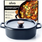 Alva Nori 6-Qt Enameled Cast Iron Dutch Oven – Made With No PTFE/PFOA/PFAS, Oven & Induction Safe – 3-Layer Enamel, No Seasoning Needed – Durable, Easy-Clean Cookware for Healthy Cooking, Black