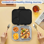 Stainless Steel Bento Lunch Box for Kids | 3-Compartment Lunch Box Container Kids | 100% Leakproof, Eco-Friendly, Perfect Portion Control for Kids&Adult Healthy Meals (Black)
