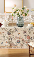 ISAENNE Designer French Light Beige Table Cloth for Rectangle Table,Linen Florals and Birds Pattern Tablecloth,Durable Decorative Tablecloths for Dining Thanksgiving Kitchen,55"*79"-Cornucopia