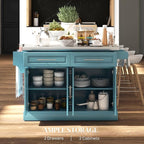 HOMCOM Rolling Kitchen Island Cart with Wheels, Portable Island Table for Kitchen with Stainless Steel Top, Adjustable Shelves, 2 Drawers, Spice, Knife and Towel Rack, Teal Blue