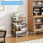 3-Tier Rolling Pantry Floor Organizer, Stackable Pantry Storage Cart with Wheels, Metal Wire Pantry Baskets, Kitchen Fruit Basket Stand, Vegetable Storage Rack for Fruits Snacks Onions Potatoes