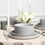 Stone Lain Haven Stoneware 12-Piece Dinnerware Set, Grey - Plates and Bowls Sets for 4, Elegant Dish Set, Includes Dinner Plates, Salad Plates Cereal Bowls, Microwave & Dishwasher Safe