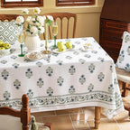 ISAENNE Designer White Linen Small Rectangular Tablecloth,Chinoiserie Floral Elegant Indoor Table Cloth,Fall Stain Proof Decor Tablecloths for Dining Thanksgiving Kitchen,55"*71"-Mosella F