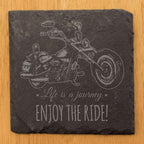Coast in Style: Rustic Slate Coasters with Motorcycle Design - Square Slate - Set of 8