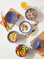 Ceramic Cereal Bowls, 23 Oz Blue and White Bowls, Porcelain Soup Bowl Set for Salad, Dessert, Pasta, Ice Cream,Set of 6