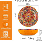 YUN TAO Large Serving Bowls,10 inch Ceramic Bowls, 75 Oz Capacity, Vibrant Orange Hue - Microwave and Dishwasher Safe for Salad, Pasta, Entertaining and Party (Set of 2)