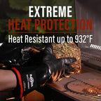 RAPICCA 932°F Heat Resistant BBQ Grill Gloves: Oil Resistant Waterproof for Smoking Grilling Cooking Barbecue Deep Frying Turkey Rotisserie Handling Hot Greasy Meat Stocking Stuffers - Long Sleeve