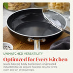 Orfeo 3QT Nonstick Saute Pan with Lid, Made in Italy, Diamond Ceramic PFAS-Free Cookware, Induction Ready, Scratch Resistant, Laser-Fused Surface for Durability, Dishwasher Safe, Black